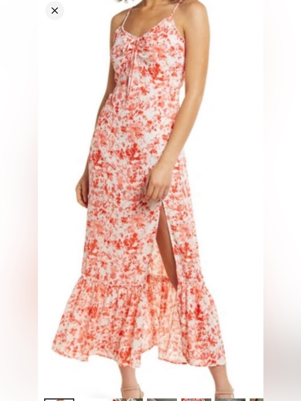 Chelsea28 Cinch Front Maxi Slip Dress with ruffle slit sz M coral